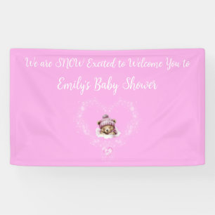 Schnee begeistert Pink Teddy Bear Baby Dusche Banner