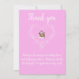 Schnee begeistert Pink Teddy Bear Baby Dusche Dankeskarte