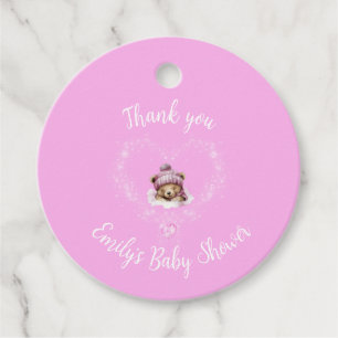 Schnee begeistert Pink Teddy Bear Baby Dusche Geschenkanhänger