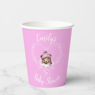 Schnee begeistert Pink Teddy Bear Baby Dusche Pappbecher