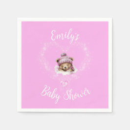 Schnee begeistert Pink Teddy Bear Baby Dusche Serviette