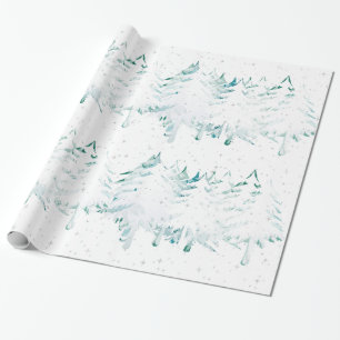 Schnee beladenes Weiß auf grünen Weihnachtsbäum Geschenkpapier