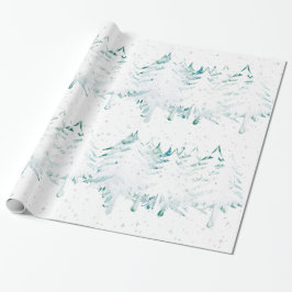 Schnee beladenes Weiß auf grünen Weihnachtsbäumen Geschenkpapier