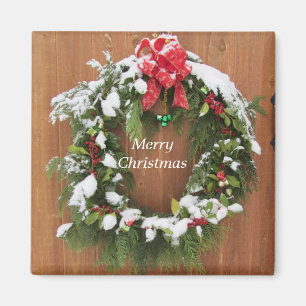 Schnee bestreuter Weihnachtskranz Magnet