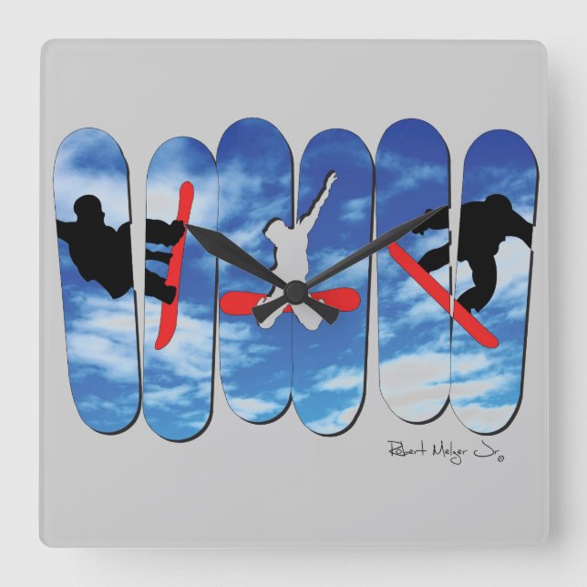 Schnee-Boarding-freie Art-Uhr Quadratische Wanduhr (Vorderseite)