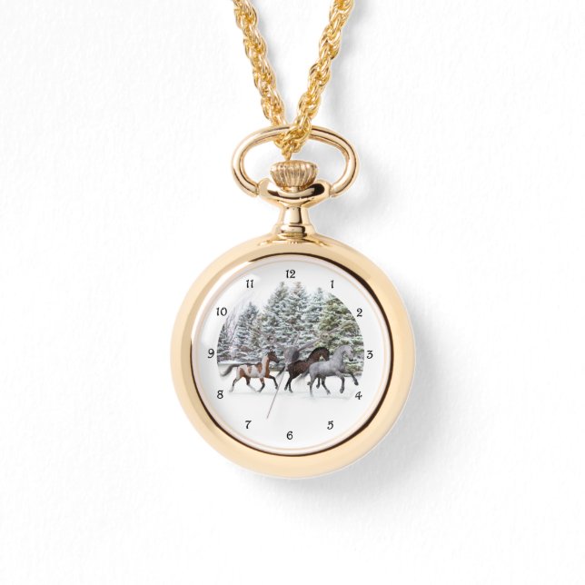 Schnee durch den Schnee stürzen - Laufende Pferde  Armbanduhr (Vorderseite)