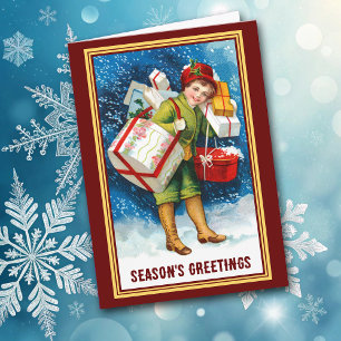 Schnee-Einkaufsrausch Vintage-Bild Weihnachtskarte Karte