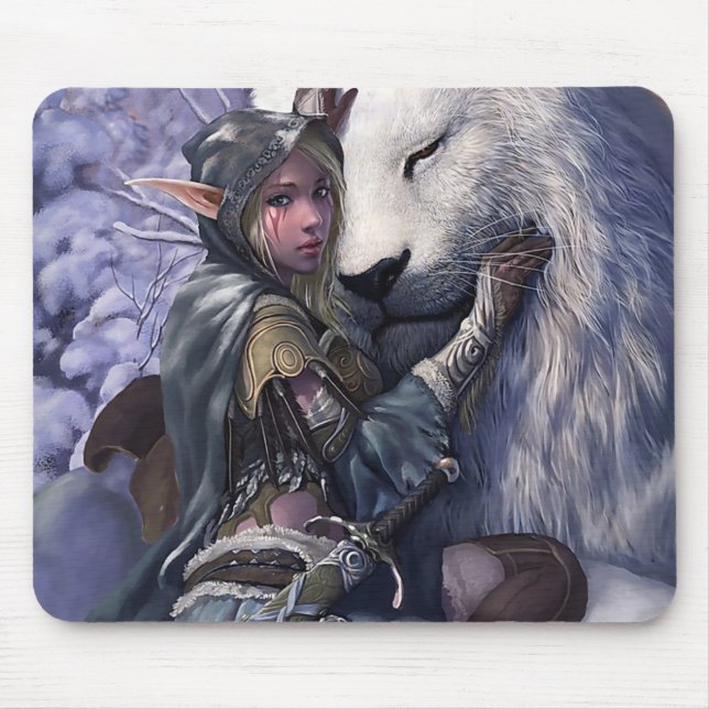 Schnee+Elf+Mädchen+mit+Löwe Mousepad (Vorne)