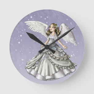 Schnee-Engel Runde Wanduhr