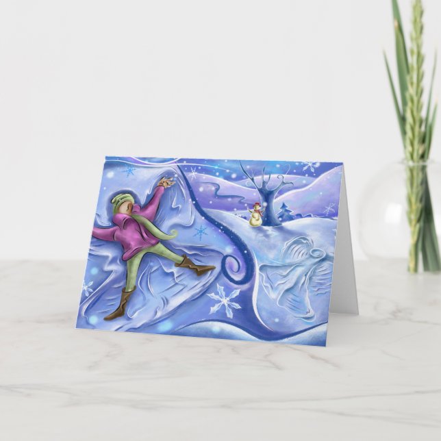 Schnee-Engels-Weihnachtskarte Feiertagskarte (Vorderseite)