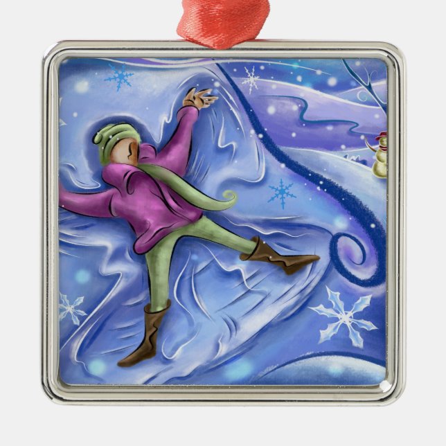 Schnee-Engels-Weihnachtsverzierung Silbernes Ornament (Vorne)