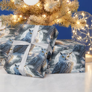 Schnee-Eule im winterlichen Mondlicht Geschenkpapier