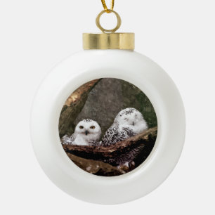 Schnee-Eulen-Paar-Wald-Wildtier-Kunst Keramik Kugel-Ornament