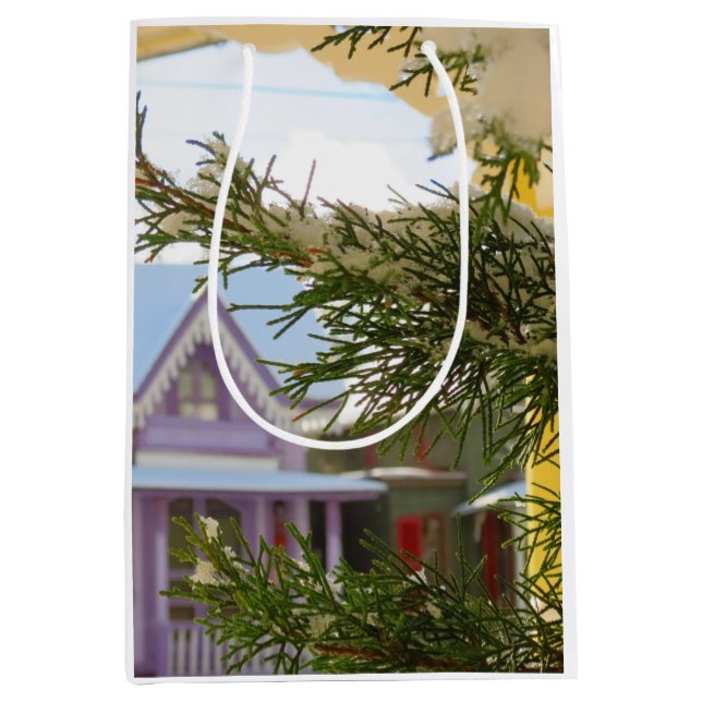 Schnee, Evergreen und Hütten - Martha's Vineyard Mittlere Geschenktüte (Vorderseite)