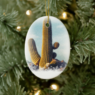 Schnee fällt auf Saguaro Keramikornament