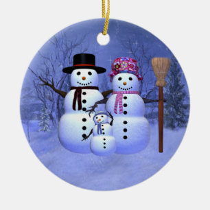 Schnee-Familie mit 1 Jungen-Verzierung Keramikornament