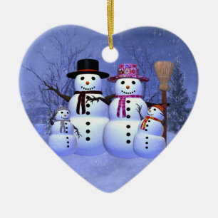 Schnee-Familie mit der 2 Jungen-Verzierung Keramik Ornament