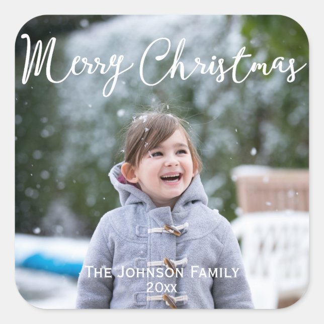 Schnee Foto Weihnachts Grüße Platz Stickers (Vorderseite)