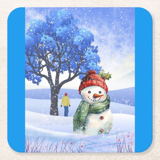 SCHNEE FUN AN EINEM WINTERTAG RECHTECKIGER PAPPUNTERSETZER (Vorderseite)