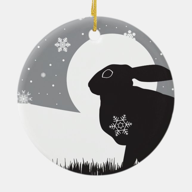 SCHNEE-HASEN KERAMIK ORNAMENT (Hinten)