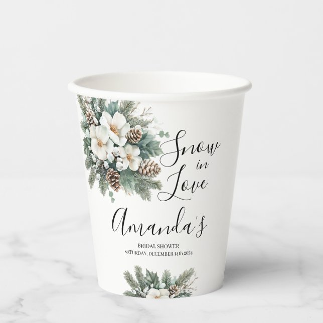 Schnee im Liebe Winter Brautparty Papiertasse Pappbecher (Vorderseite)