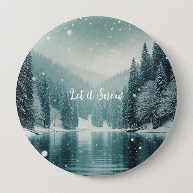 Schnee im Winter, Bergsee Button (Vorderseite)