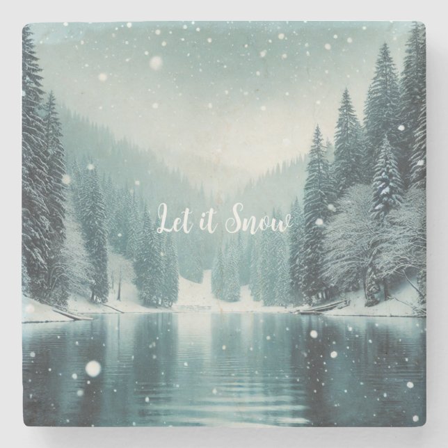 Schnee im Winter, Bergsee Steinuntersetzer (Vorderseite)