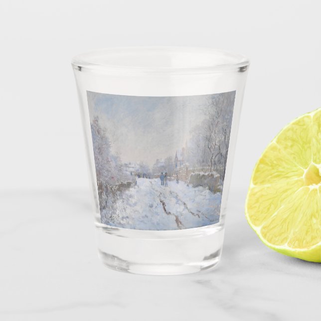 Schnee in Argenteuil (von Claude Monet) Schnapsglas (Vorderseite)
