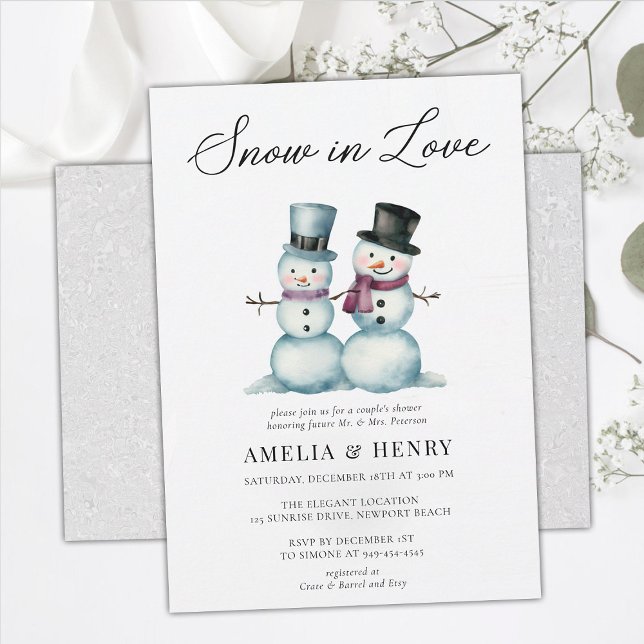 Schnee in der Liebe Funny Winter Paare Brautparty Einladung (funny couples shower wedding snowman winter cute humor watercolor snow in love chic his hers coed)