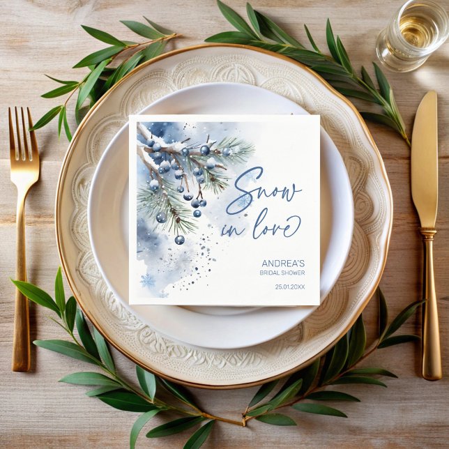 Schnee in der Liebe Winter Brautparty mit Monogram Serviette (Snow in love winter bridal shower monogrammed napkins snowy pines personalized name table decor )