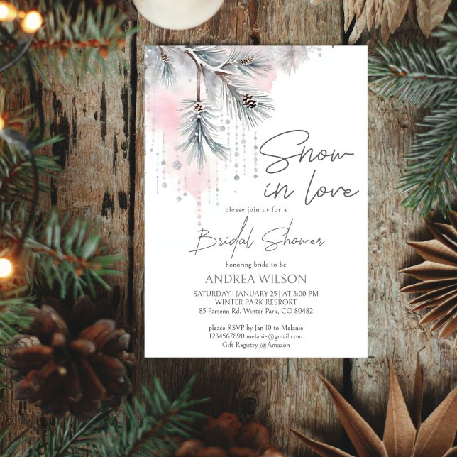 Schnee in der Liebe Winter Brautparty Vorlage (Snow in love winter themed bridal shower editable template invitation digital download watercolor )