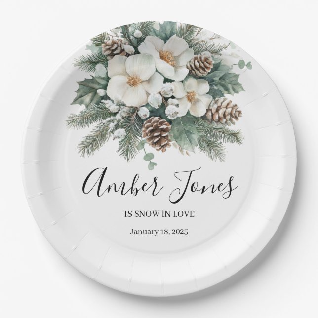 Schnee in der Liebe Winter Bridal Dusche Einladung Pappteller (Vorderseite)