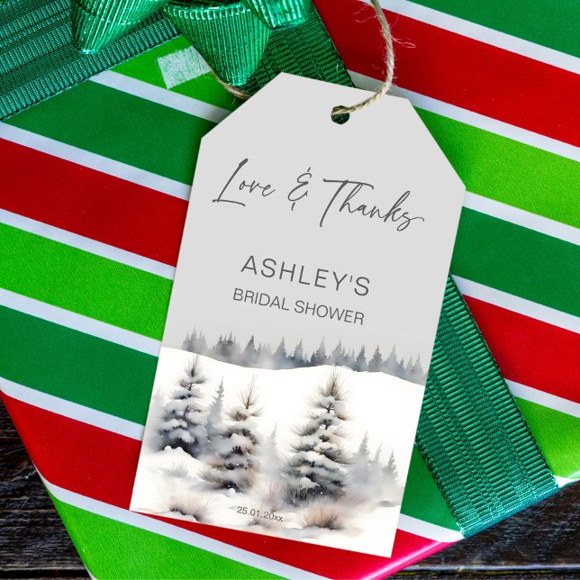 Schnee in der Liebe Winter Kiefern Brautparty Gefa Geschenkanhänger (Snow in love winter bridal shower favor gift tags watercolor pastel snowy pines thank you favor tags)