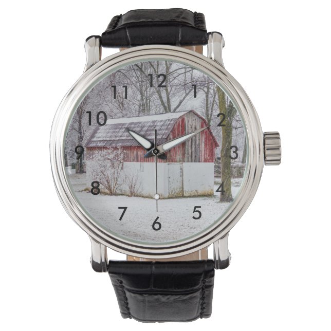 Schnee in der Roten Scheune Armbanduhr (Vorderseite)