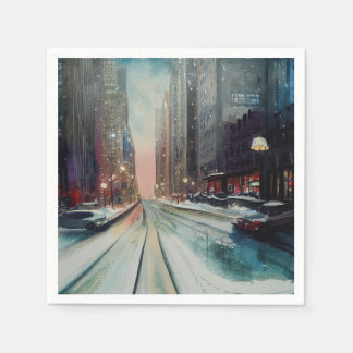 Schnee in der Stadt Serviette