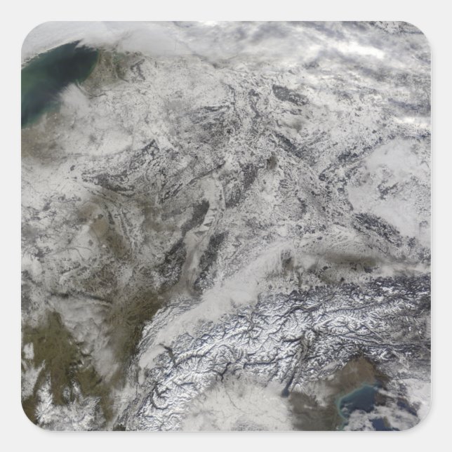 Schnee in Europa Quadratischer Aufkleber (Vorderseite)