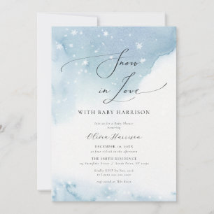 Schnee in Liebe Blue Watercolor Babydusche Einladung