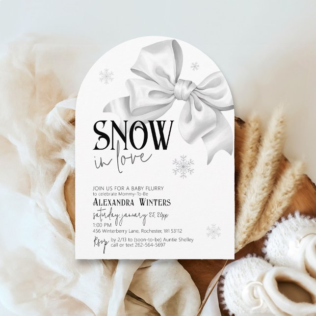Schnee in Liebe Bow Baby Dusche Schneeflocke Winte Einladung (Arch shape black and white elegant baby girl winter snowflake large white bow Snow in love shower)