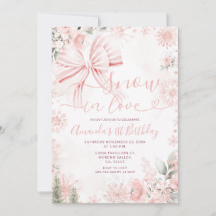 Schnee in Liebe Rosa Schleife Floral Weihnachten G Einladung