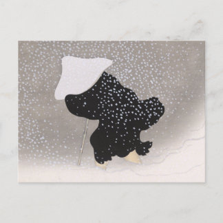 Schnee Japanischer Holzblock Druck Postkarte