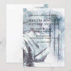 Schnee Landschaft Pine Trees Berge Hochzeiten   Einladung