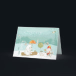 Schnee Landschaftsbären und Snowman Pastel Feiertagskarte<br><div class="desc">Eine bezaubernde Szene von niedlichen Tieren wie Bären,  Vögel,  Bären,  Igel und Schneemann,  wenn der Schnee fällt in die hübsche Waldlandschaft. Einfach personalisiert mit eigenen Grüße und Namen. Ich habe das Kunstwerk mit Elementen gezeichnet von der fabelhaften Künstlerin Lisa Glanz,  deren Arbeit ich absolut Liebe!</div>