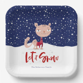 Schnee lassen - Niedliche Katze im Winter Pappteller