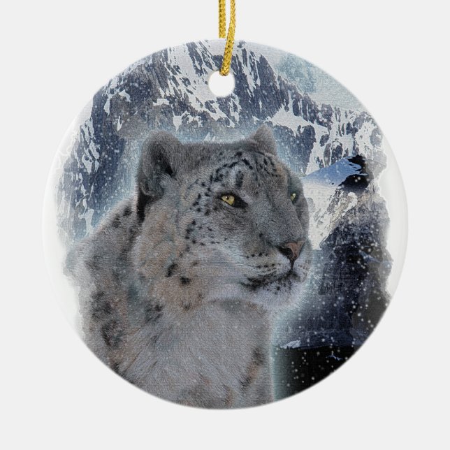 SCHNEE LEOPARD gefährdete Arten von Big Cat Keramik Ornament (Vorne)
