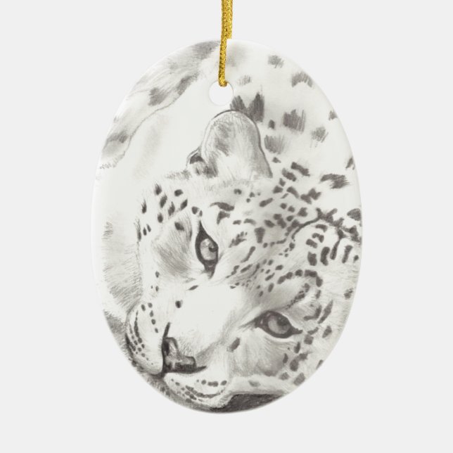 Schnee-Leopard Keramikornament (Vorne)