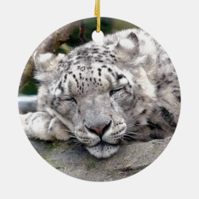 Schnee Leopard - schön! Keramikornament (Hinten)