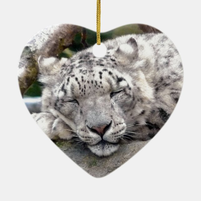 Schnee Leopard - schön! Keramikornament (Hinten)