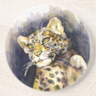 Schnee-Leopard-Untersetzer Sandstein Untersetzer