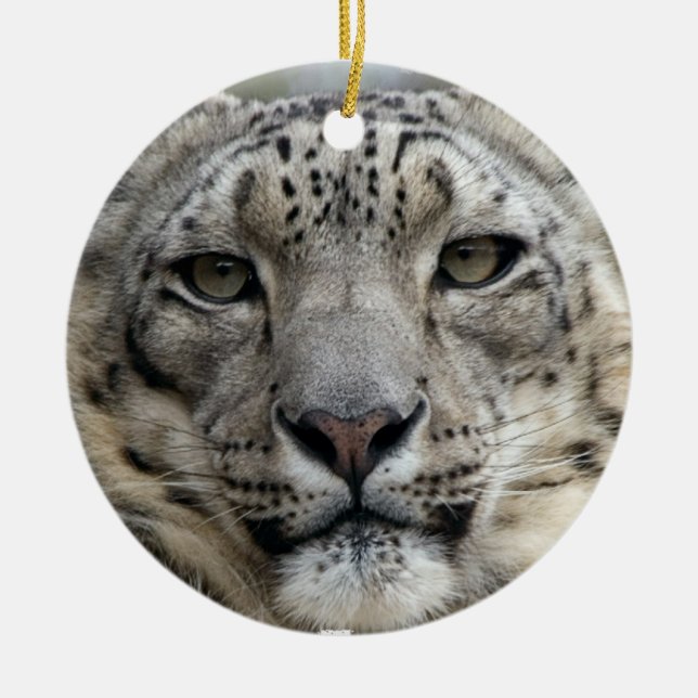 Schnee-Leopard-Verzierung Keramikornament (Vorne)