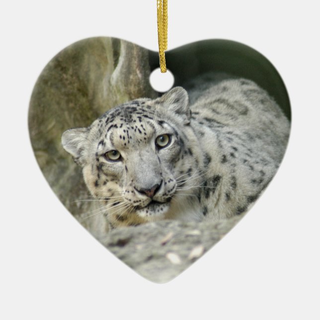Schnee-Leopard-Weihnachtsverzierung Keramik Ornament (Vorne)